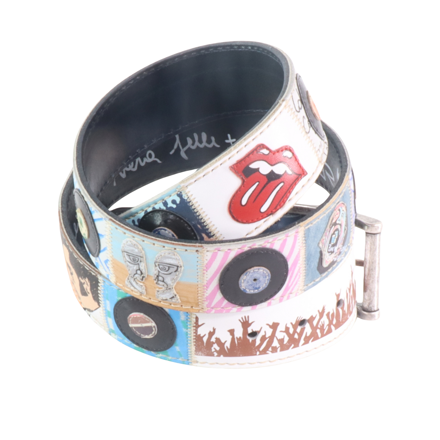 Cinture personalizzate, su misura. Applicazioni Pink Floyd, Rolling Stones, The Beatles, Vinili. Accessorio artigianale, dipinta a mano, fatta in Italia.