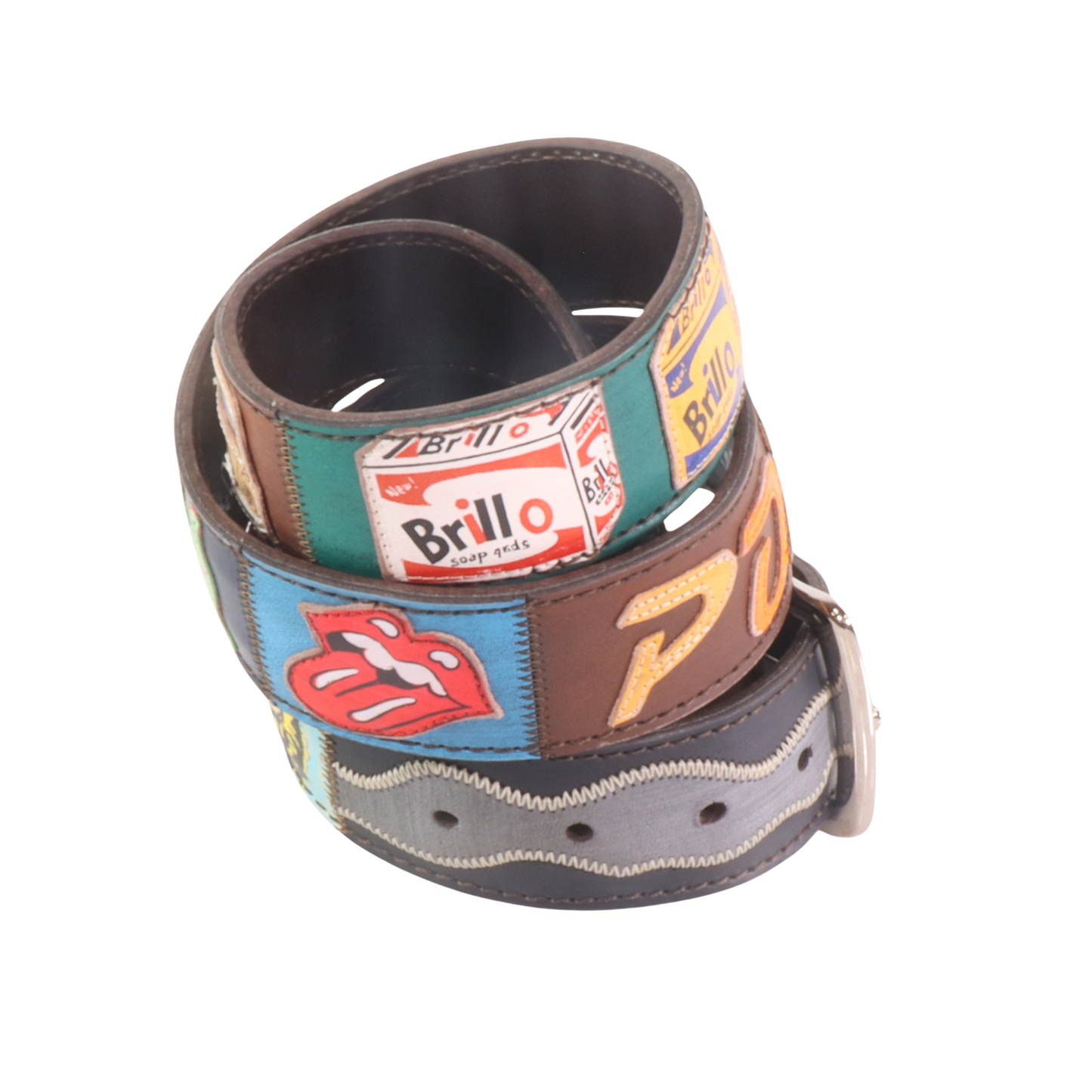 Cinture personalizzate, su misura. Applicazioni Pop Art, Rolling Stones, Andy Warhol, Campbell's Soup. Accessorio artigianale, dipinta a mano, fatta in Italia.