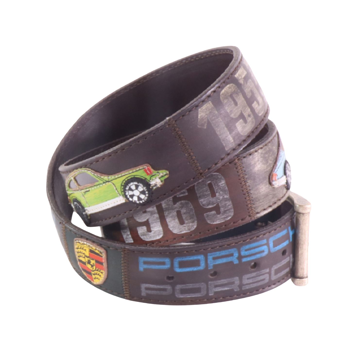 Cinture personalizzate, su misura. Applicazioni Porsche, 911, 356, auto d'epoca, storia Porsche. Accessorio artigianale, dipinta a mano, fatta in Italia.
