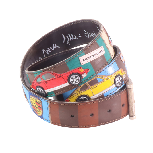 Cinture personalizzate, su misura. Applicazioni Porsche 911, auto d'epoca anni '70. Accessorio artigianale, dipinta a mano, fatta in Italia.