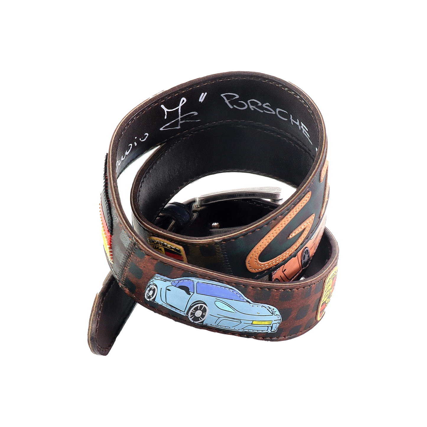 Cinture personalizzate, su misura. Applicazioni Porsche GT4, auto sportive, GT4 RS, Porsche Motorsport. Accessorio artigianale, dipinta a mano, fatta in Italia.
