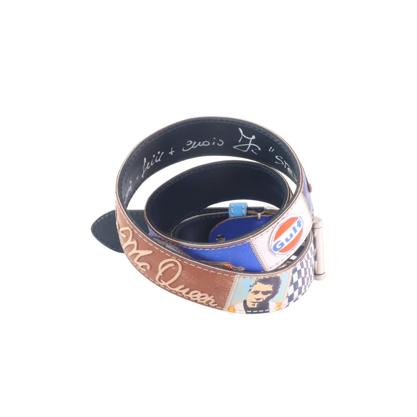 Cinture personalizzate, su misura. Applicazioni Steve McQueen, Porsche 911, Gulf, Le Mans. Accessorio artigianale, dipinta a mano, fatta in Italia.