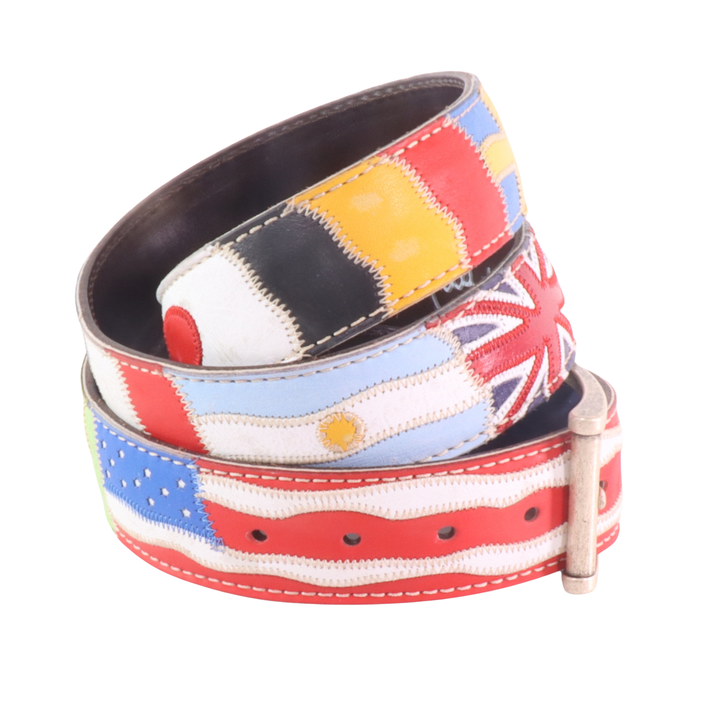 Cinture personalizzate, su misura. Applicazioni Bandiere vintage, Italia, America, Brasile, Germania. Accessorio artigianale, dipinta a mano, fatta in Italia.