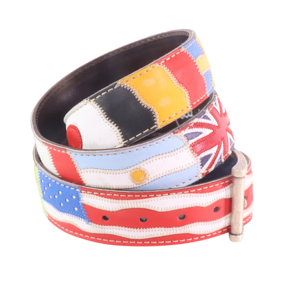 Cinture personalizzate, su misura. Applicazioni Bandiere vintage, Italia, America, Brasile, Germania. Accessorio artigianale, dipinta a mano, fatta in Italia.