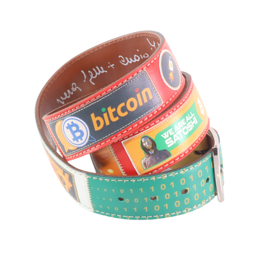 Cinture personalizzate, su misura. Applicazioni Bitcoin, Blockchain, Satoshi, Crypto, To The Moon. Accessorio artigianale, dipinta a mano, fatta in Italia.