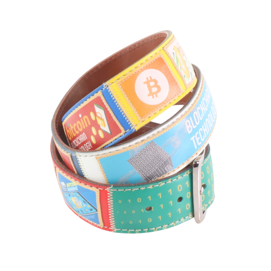 Cinture personalizzate, su misura. Applicazioni Bitcoin, Blockchain Technology, Crypto Currency, HODL. Accessorio artigianale, dipinta a mano, fatta in Italia.