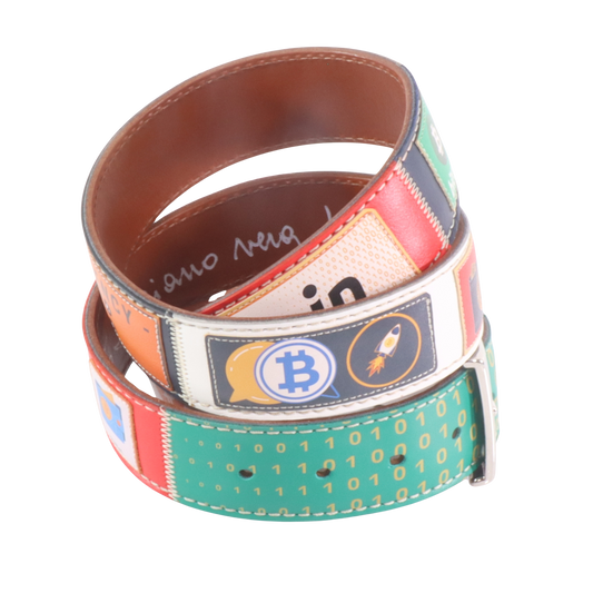Cinture personalizzate, su misura. Applicazioni Bitcoin, Crypto Currency, HODL, Blockchain. Accessorio artigianale, dipinta a mano, fatta in Italia.