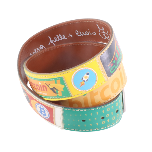 Cinture personalizzate, su misura. Applicazioni Bitcoin, Crypto Currency, HODL, To The Moon. Accessorio artigianale, dipinta a mano, fatta in Italia.