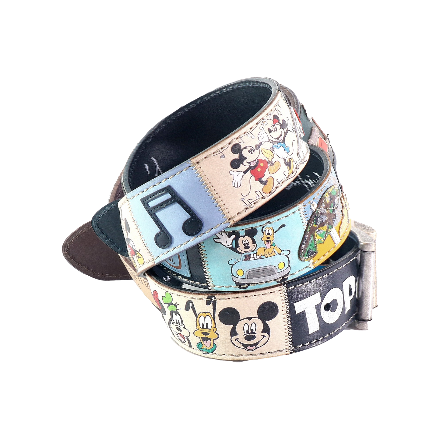 Cinture personalizzate, su misura. Applicazioni Disney, Topolino, Minnie, Pippo, Pluto. Accessorio artigianale, dipinta a mano, fatta in Italia.