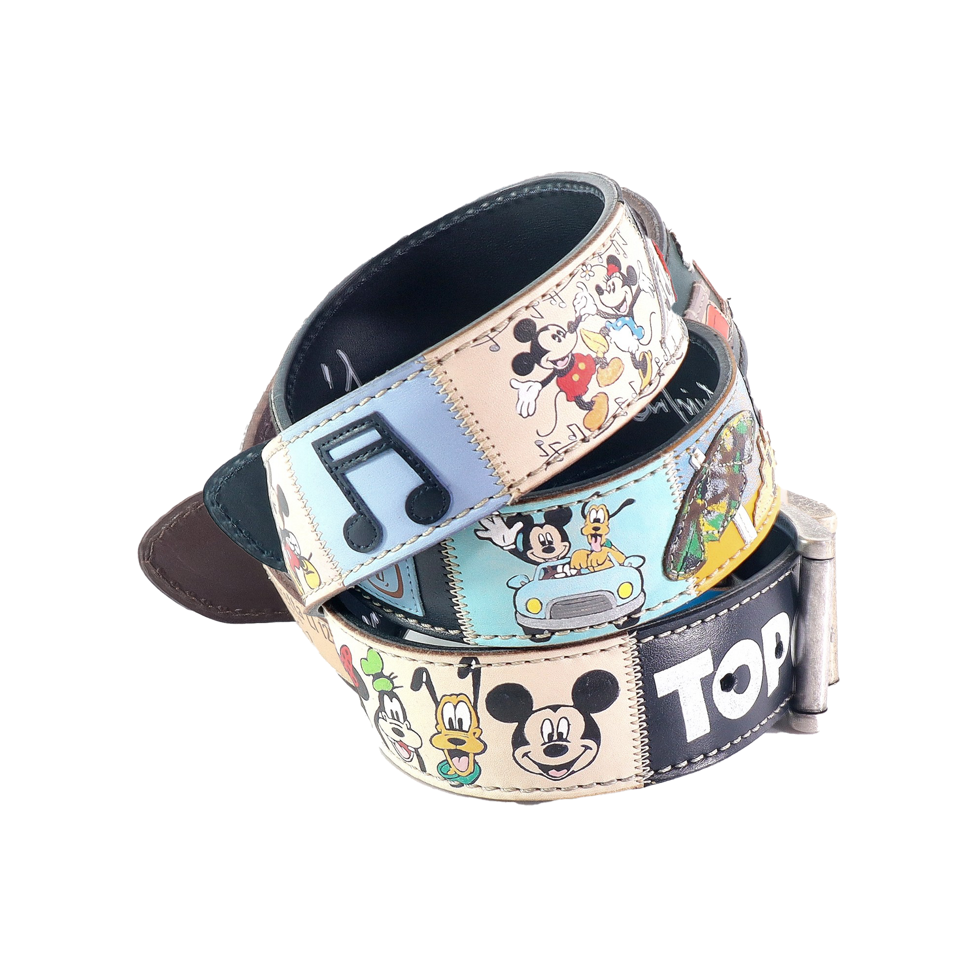 Cinture personalizzate, su misura. Applicazioni Disney, Topolino, Minnie, Pippo, Pluto. Accessorio artigianale, dipinta a mano, fatta in Italia.