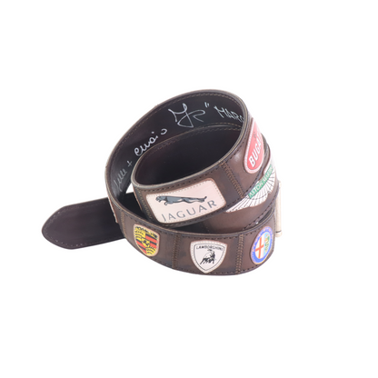 Cinture personalizzate, su misura. Applicazioni Ferrari, Porsche, Lamborghini, Ducati, Vespa, Jaguar. Accessorio artigianale, dipinta a mano, fatta in Italia.