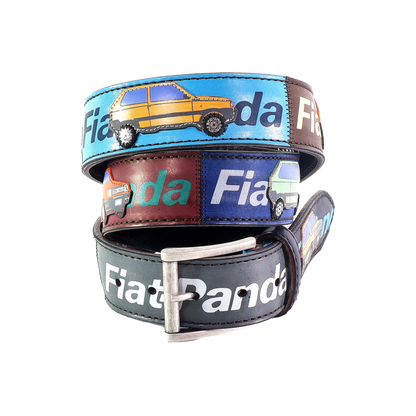 Cinture personalizzate, su misura. Applicazioni Fiat Panda, Auto classiche, Vintage. Accessorio artigianale in pelle, dipinta a mano, fatta in Italia.