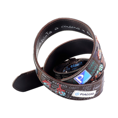 Cinture personalizzate, su misura. Applicazioni Piaggio Ciao, motorino d’epoca, ciclomotore vintage. Accessorio artigianale, dipinta a mano, fatta in Italia.