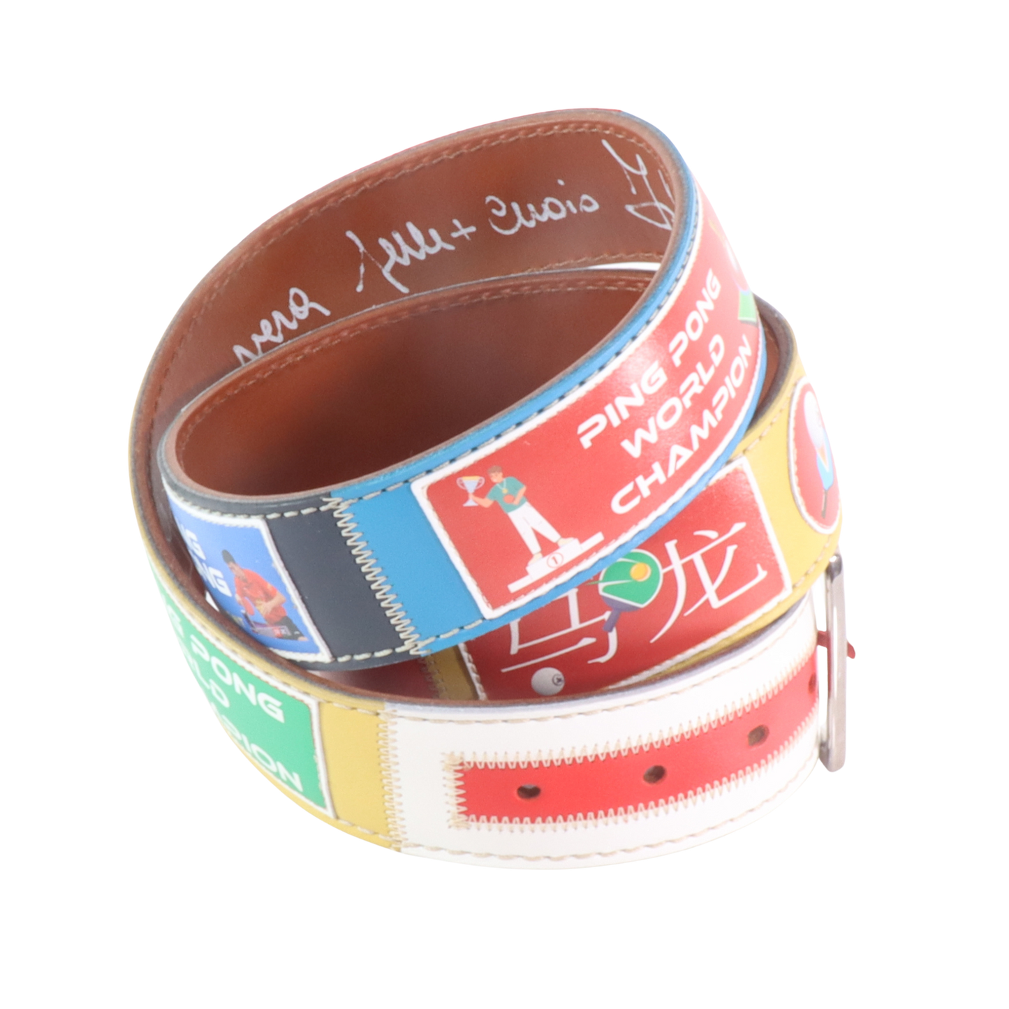 Cinture personalizzate, su misura. Applicazioni Ping Pong, Ma Long, Tennis Tavolo, World Champion. Accessorio artigianale, dipinta a mano, fatta in Italia.