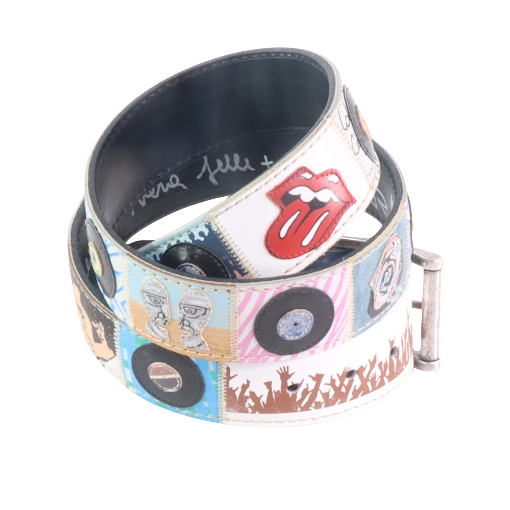 Cinture personalizzate, su misura. Applicazioni Pink Floyd, Rolling Stones, The Beatles, Vinili. Accessorio artigianale, dipinta a mano, fatta in Italia.