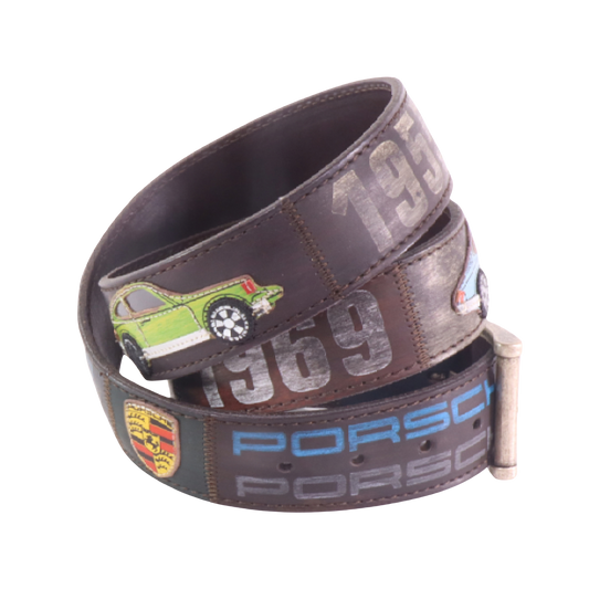 Cinture personalizzate, su misura. Applicazioni Porsche, 911, 356, auto d'epoca, storia Porsche. Accessorio artigianale, dipinta a mano, fatta in Italia.