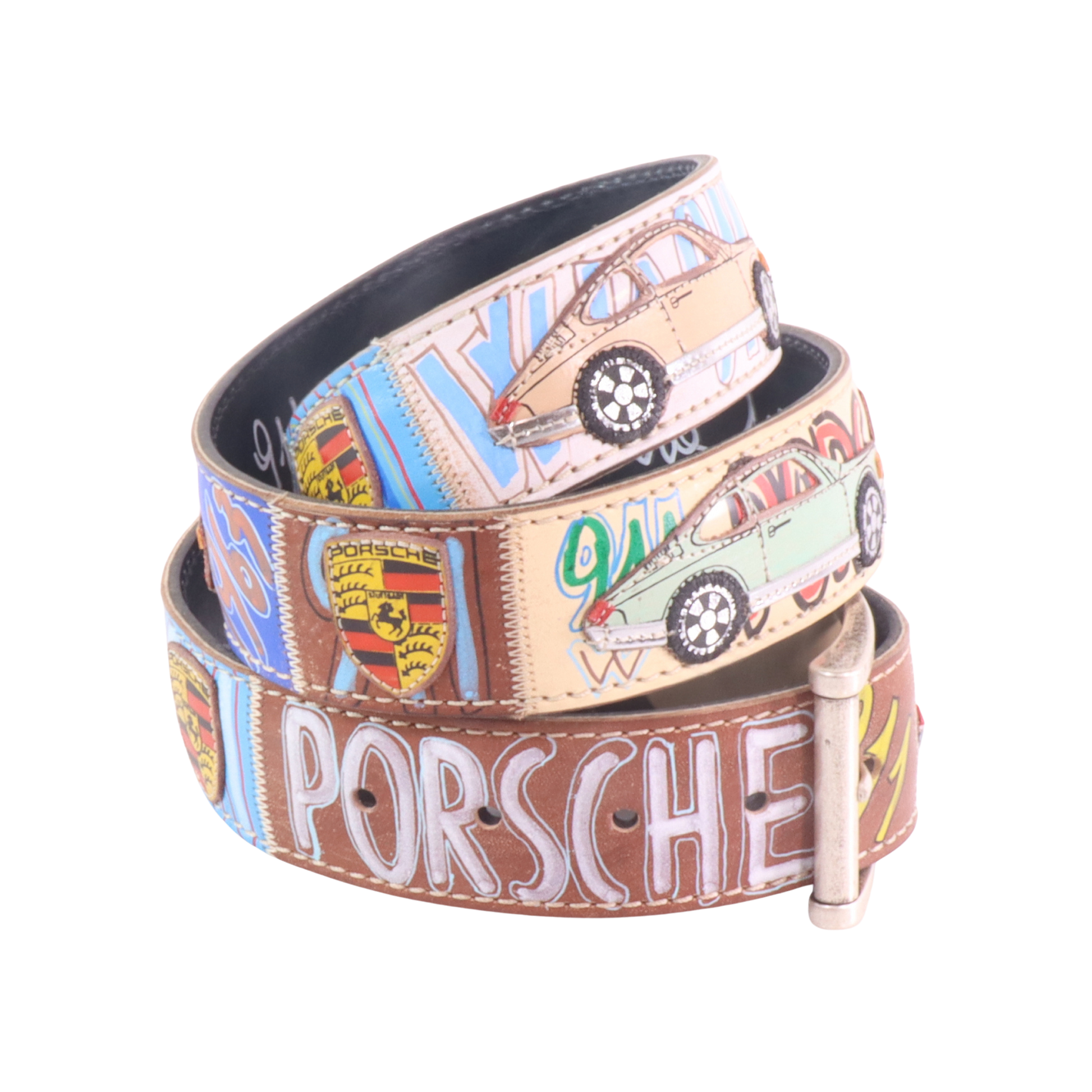 Cinture personalizzate, su misura. Applicazioni Porsche 911, Carrera, Porsche Classic, icone sportive. Accessorio artigianale, dipinta a mano, fatta in Italia.
