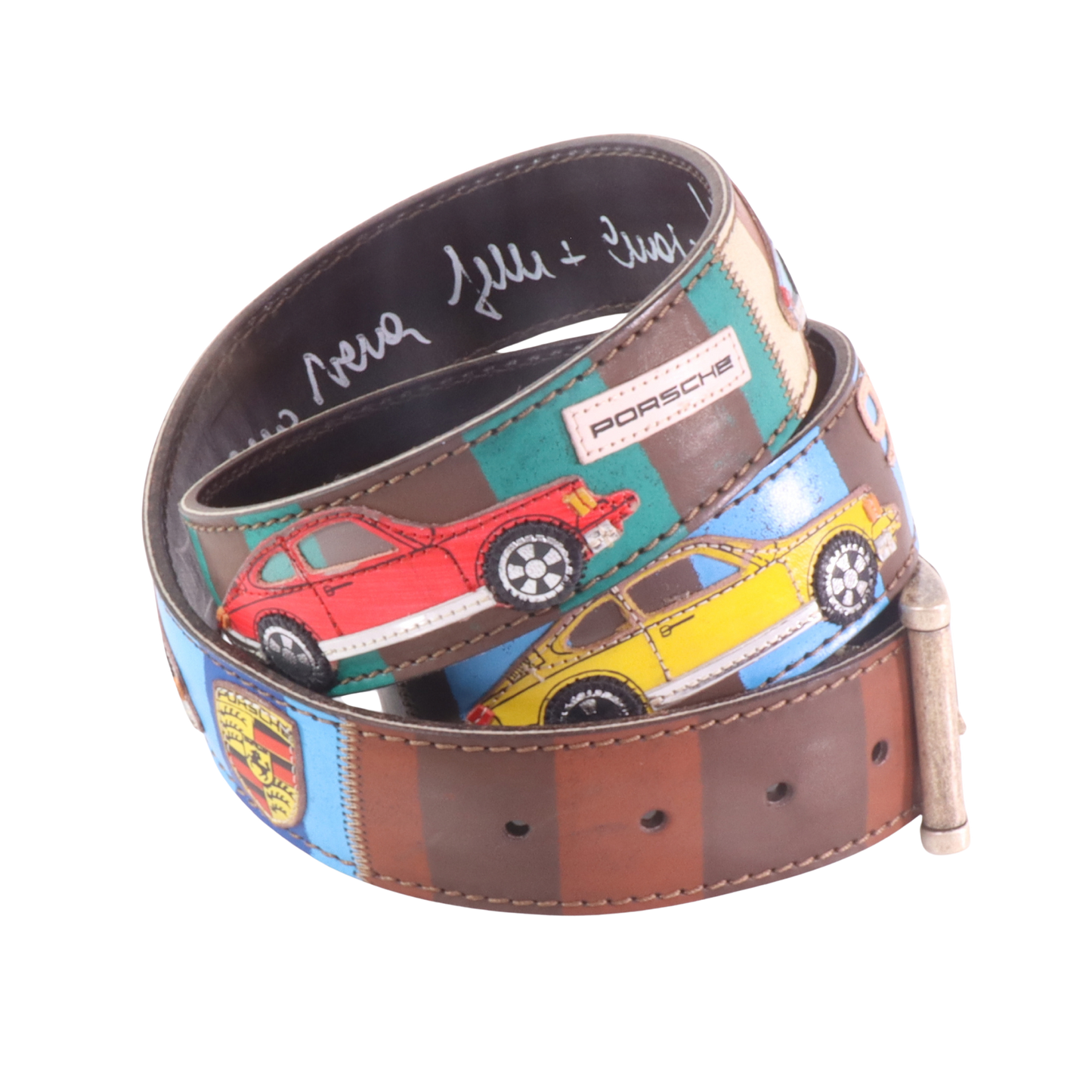 Cinture personalizzate, su misura. Applicazioni Porsche 911, auto d'epoca anni '70. Accessorio artigianale, dipinta a mano, fatta in Italia.