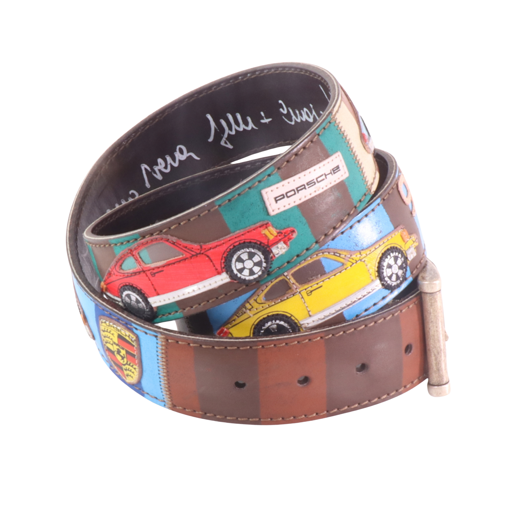 Cinture personalizzate, su misura. Applicazioni Porsche 911, auto d'epoca anni '70. Accessorio artigianale, dipinta a mano, fatta in Italia.