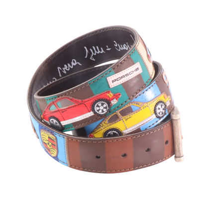 Cinture personalizzate, su misura. Applicazioni Porsche 911, auto d'epoca anni '70. Accessorio artigianale, dipinta a mano, fatta in Italia.