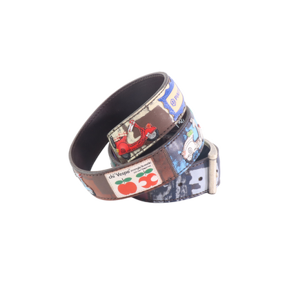 Cinture personalizzate, su misura. Applicazioni Vespa, Piaggio, Mela, Mito Italiano. Accessorio artigianale, dipinta a mano, fatta in Italia.
