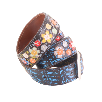 Cinture personalizzate, su misura. Applicazioni floreali e scritte colorate Je t'aime. Accessorio artigianale, dipinta a mano, fatta in Italia.