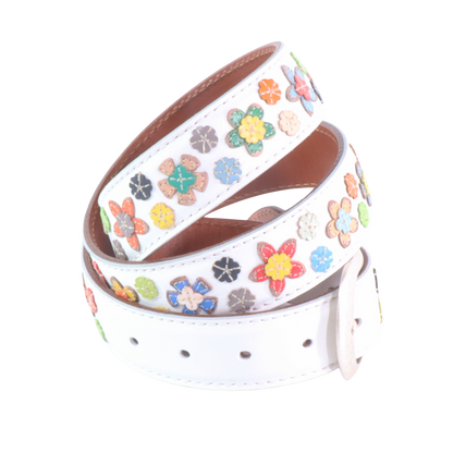 Cinture personalizzate, su misura. Applicazioni floreali, fiori colorati, stile primavera. Accessorio artigianale, dipinta a mano, fatta in Italia.